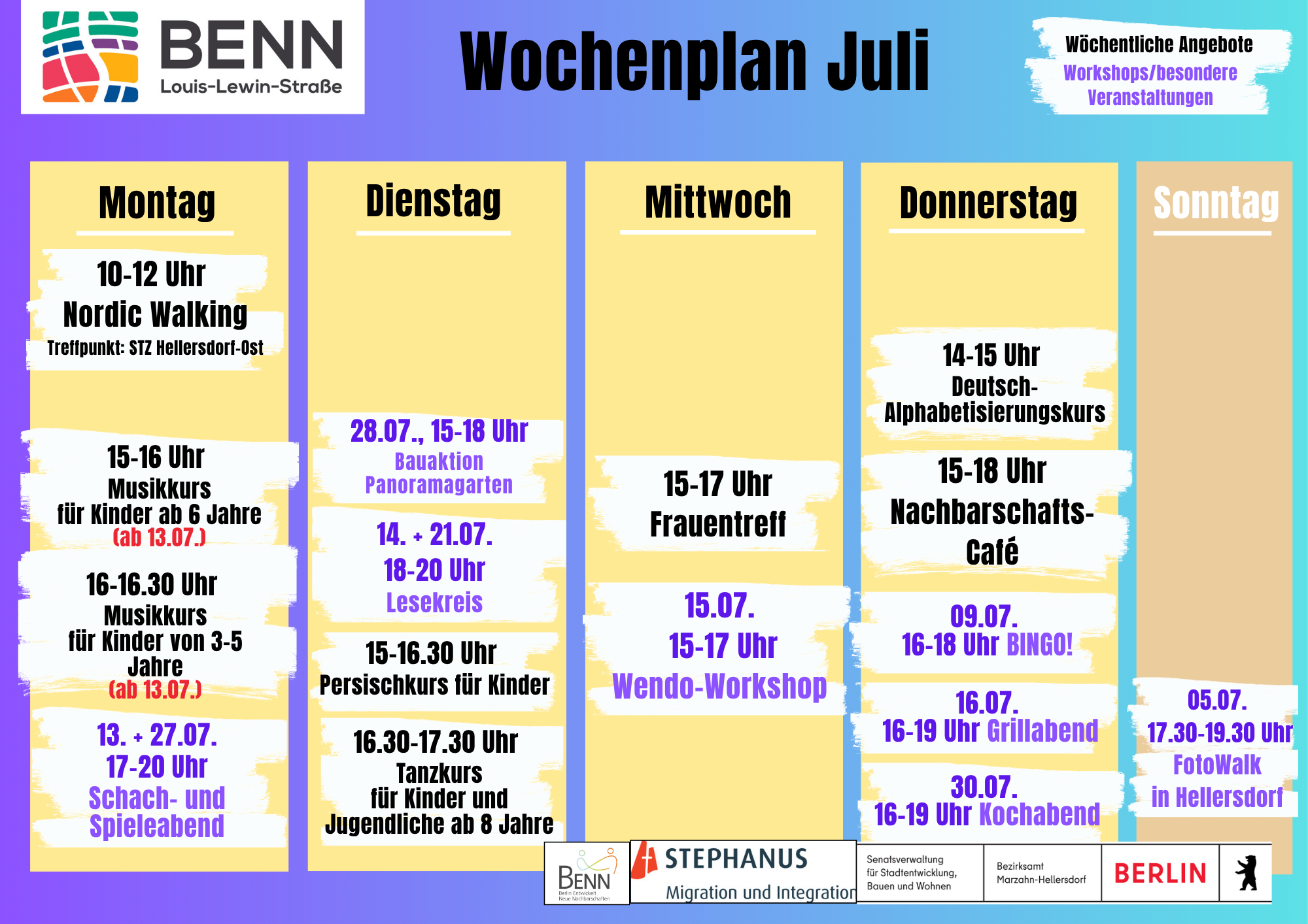 Was ist los bei BENN im Juli?