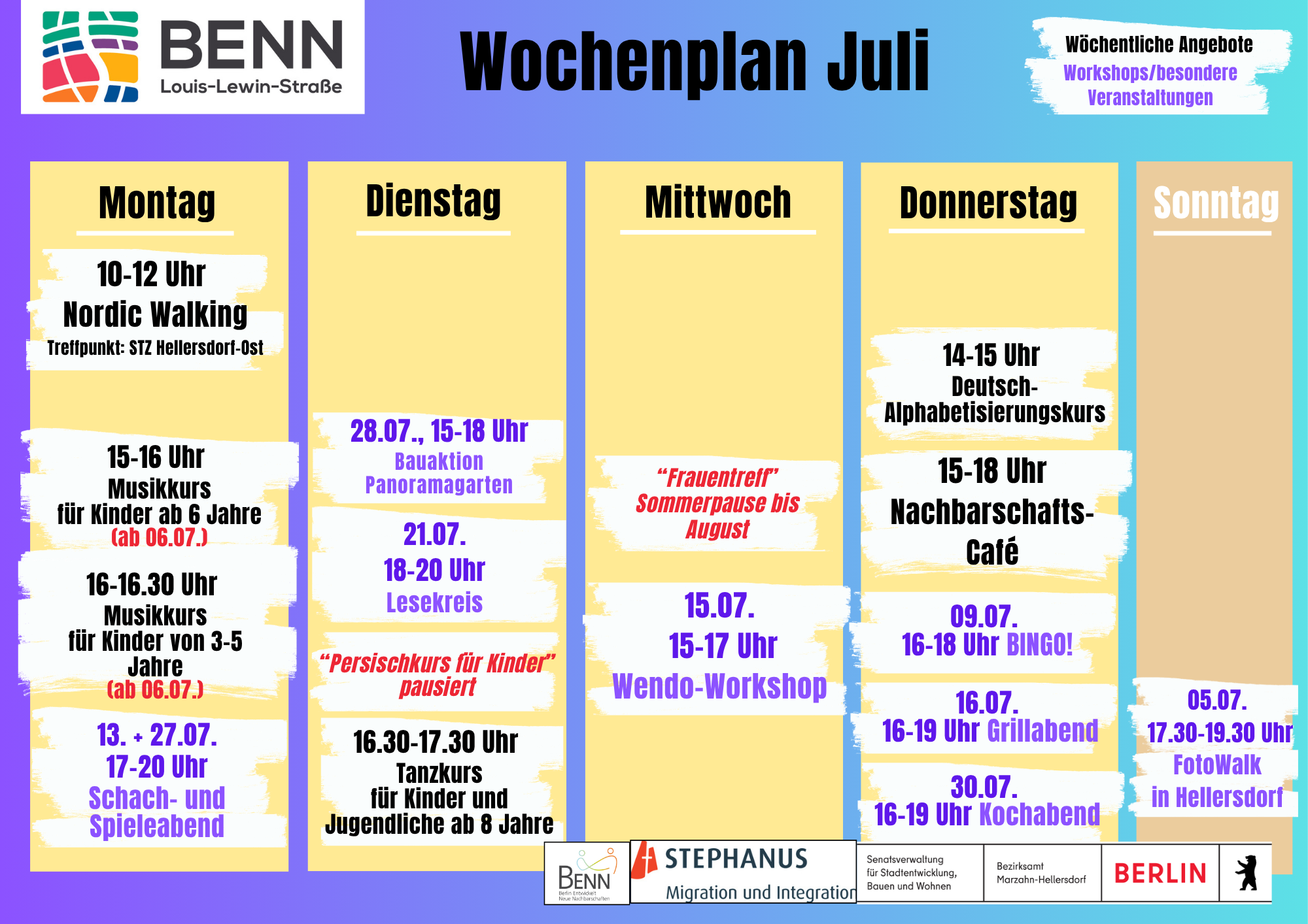 Was ist los bei BENN im Juli?