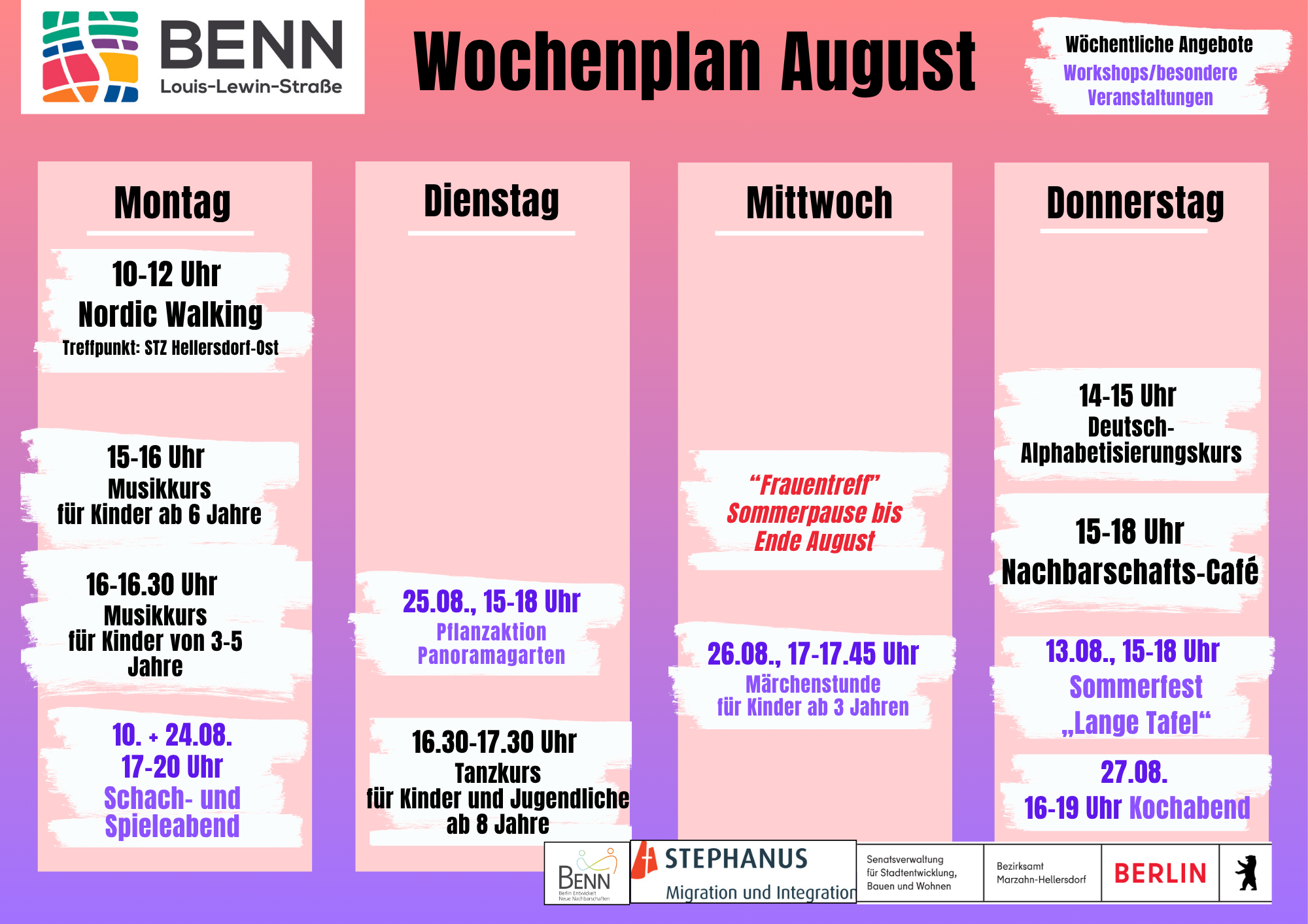 Was ist los bei BENN im August?